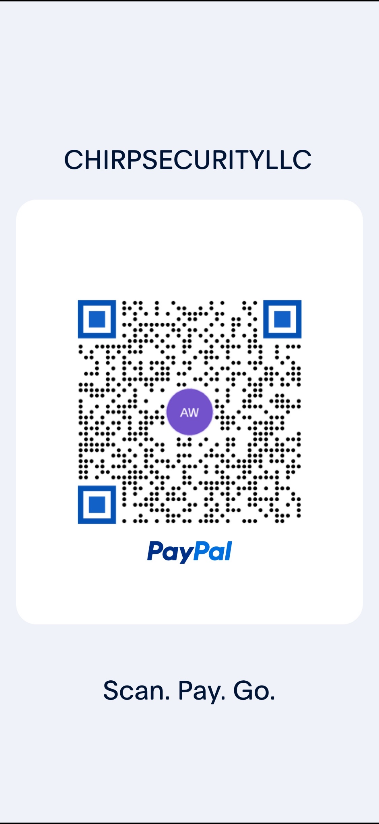 Scan to pay for training via PayPal — CHIRPSECURITYLLC